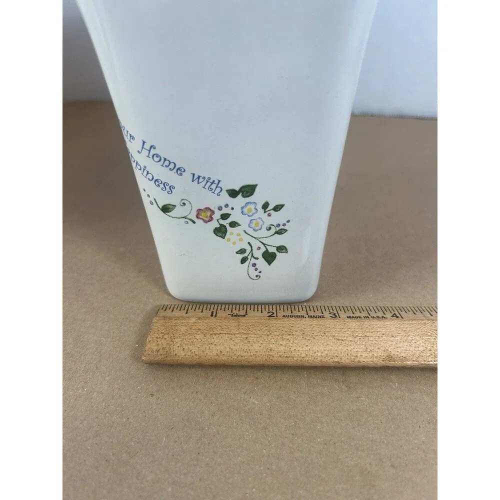 Cream Floral Vase Scalloped Rim Embossed Fill Your Heart Home W/Love Happiness
